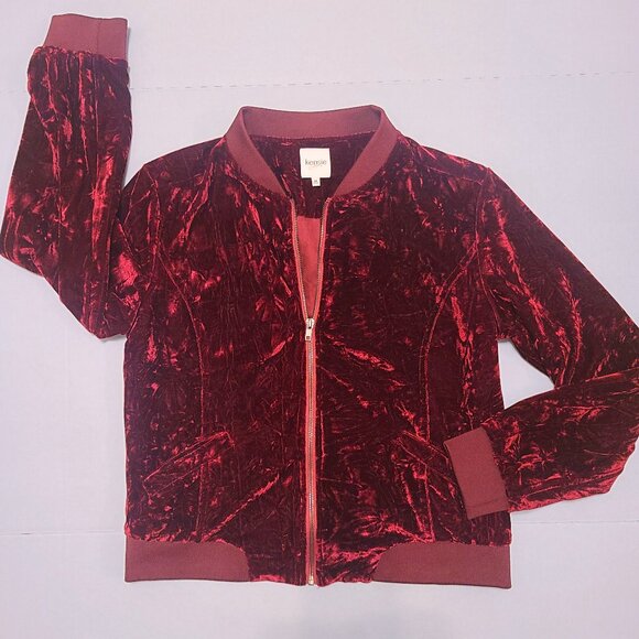 Kensie Jeans Crushed Burgundy Velvet Bomber Jacket - Women's Size Medium - Picture 6 of 15